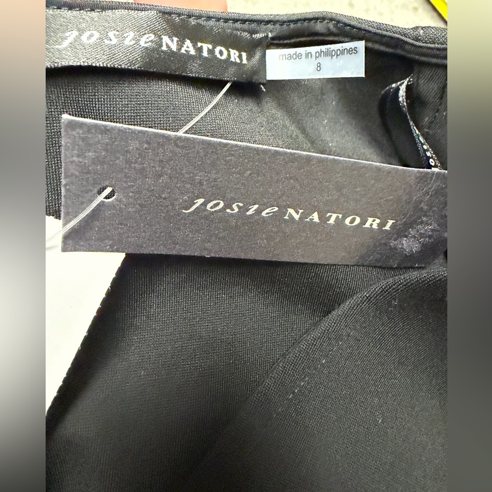 Josie Natori Black Ponte Dress Pink Waveform Graphic Sheath NWT 8 - Picture 10 of 11